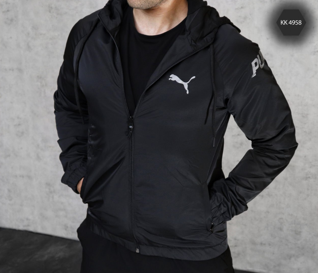 Купить Спортивная Мужская Ветровка Puma Полностю Черная, Куртка Осенняя ...
