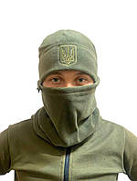 Комплект Баф + шапка тактические военные зимние на флисе, комплект армейский теплый с гербом Украины 55-57 zin