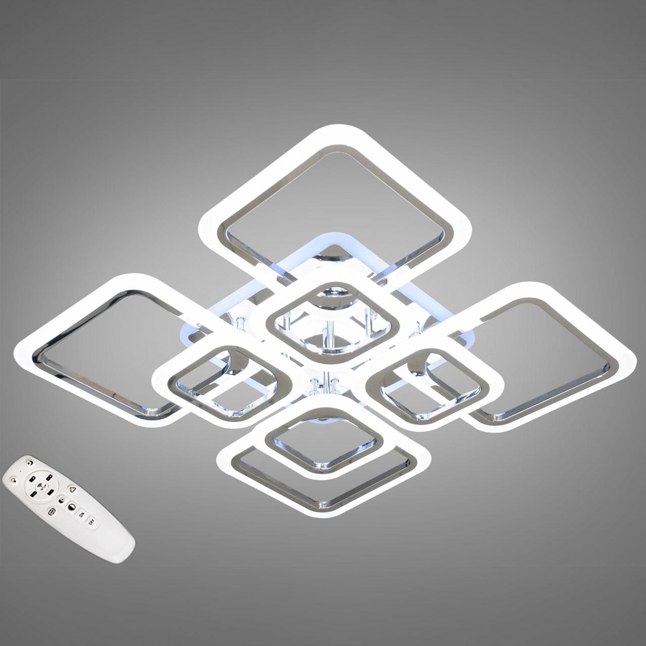 Світлодіодна люстра 192 Вт з підсвічуванням основи та пультом д/к коллір каркасу хром D-A9171/4+4 HR LED 3color dimmer, фото 1