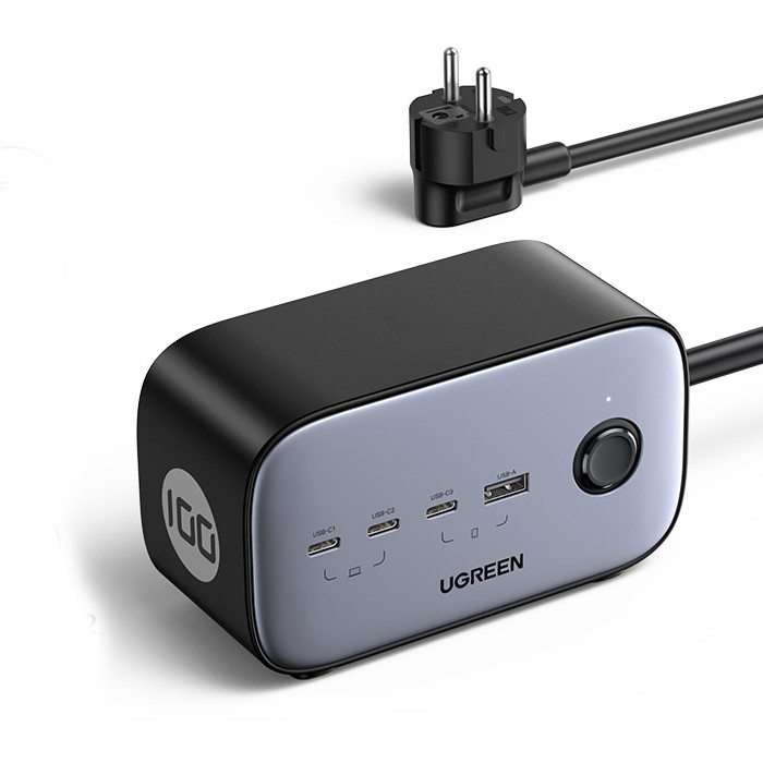 Мережевий зарядний пристрій UGREEN 100W GaN DigiNest Pro Power Strip 1USB+3Type-C+2AC (сірий) CD270
