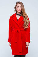 Шуба жіноча демісезонна, еко альпака, середньої довжини, шуба пальто, Червона 42