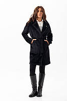 Шуба жіноча демісезонна, еко альпака, середньої довжини, шуба пальто, Чорна, 42