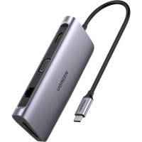Концентратор Ugreen USB3.0 Type-C to USB 3.0x3\/HDMI\/VGA\/RJ45\/SDTF\/PD CM179 gray (40873)