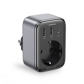 Мережевий зарядний пристрій з розеткою UGREEN GaN 30W Outlet Extender 2USB+1Type-C+1AC (сірий) CD314