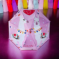 Дитяча рожева парасолька для дівчинки від фірми PAOLO, напівавтомат із принтом лами