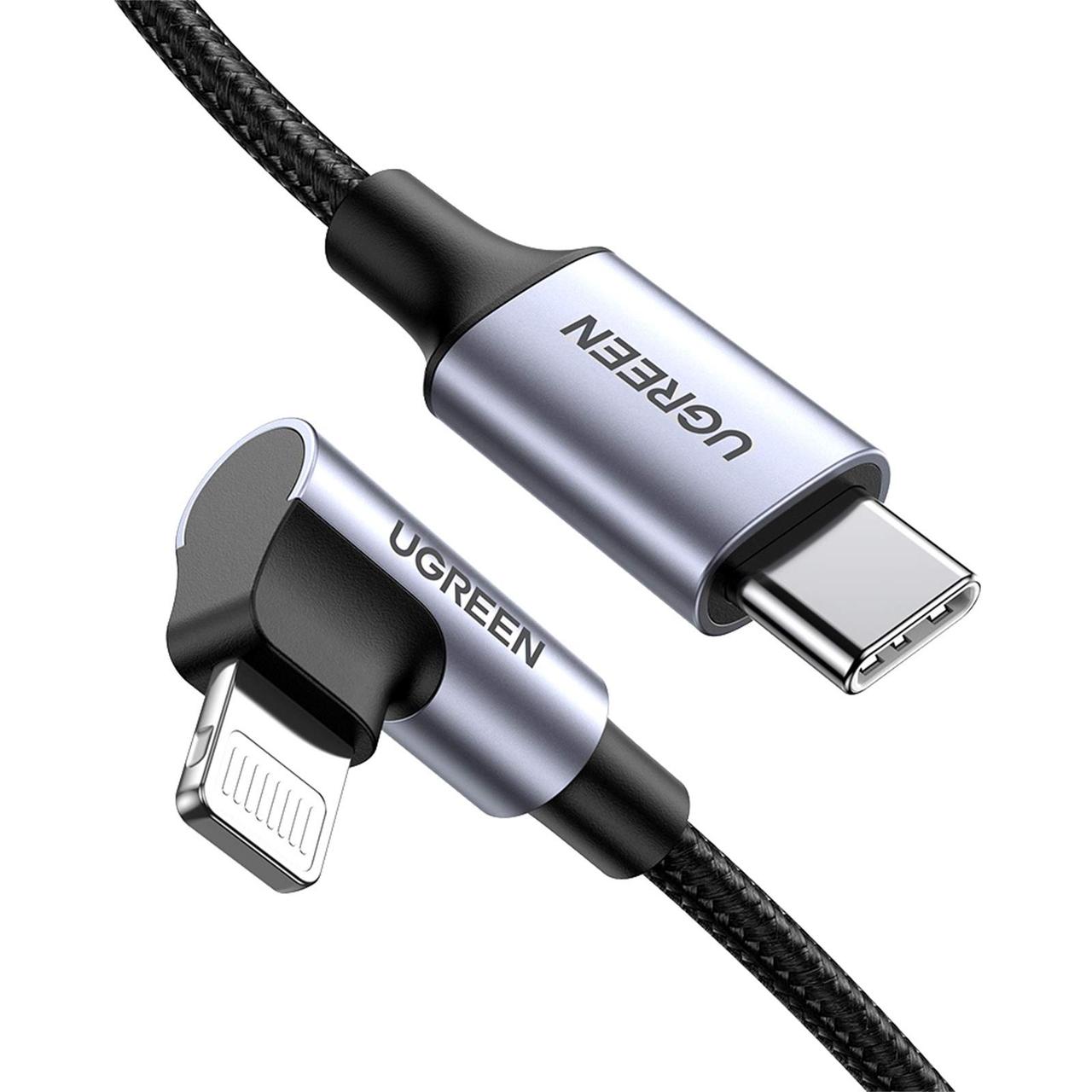 Кабель кутовий UGREEN USB-C to Lightning 20W Angled Cable Aluminum Shell Braided 1м (чорний) US305