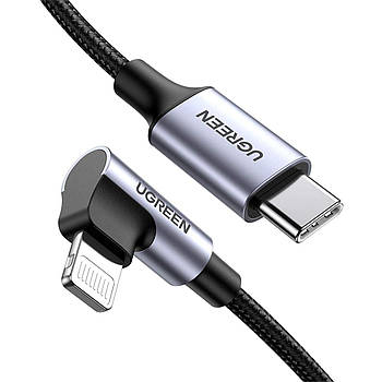 Кабель кутовий UGREEN USB-C to Lightning 20W Angled Cable Aluminum Shell Braided 1м (чорний) US305