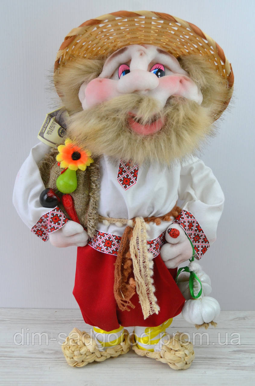 Авторська лялька Дід в шляпі і плетені капці H47см