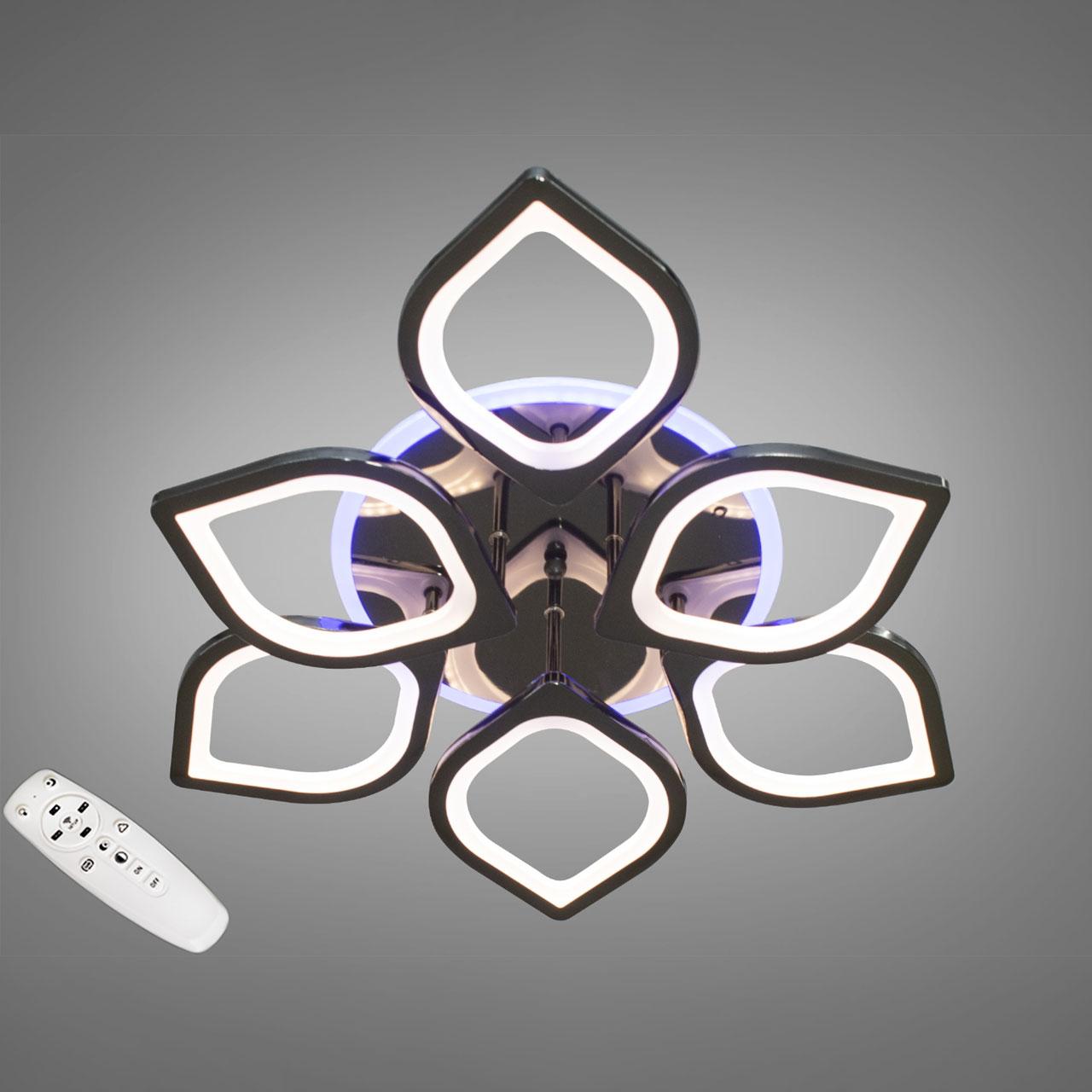 Світлодіодна люстра 95 Вт з підсвічуванням основи та пультом д/к колір каркасу чорний хром D-S9184/3+3 BHR LED 3color dimmer, фото 1