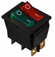 KCD2-2101N GR+R/B 220V Переключатель 2-клавишный зеленый+красный с подсветкой