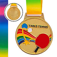 Медаль спортивная с лентой настольный теннис SP-Sport Tennis 0341 диаметр 6,5см Gold