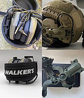 Тактические наушники Walkers Razor для стрельбы зеленый + крепеж на шлем чебурашка