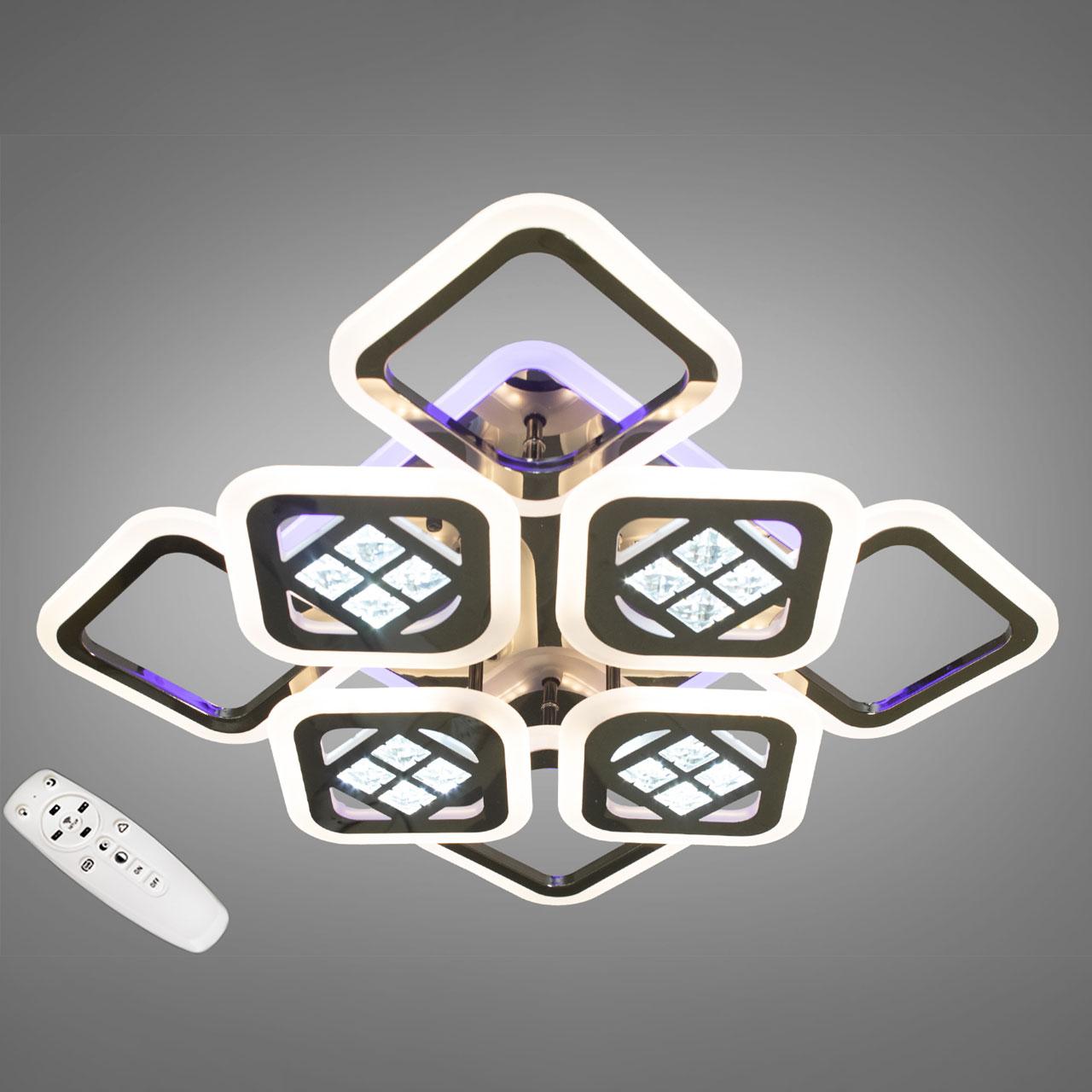 Світлодіодна люстра 130 Вт на пульті д/у з діммером і підсвічуванням основи колір каркасу чорний хром D-AS9201/4+4BHR LED 3color, фото 1