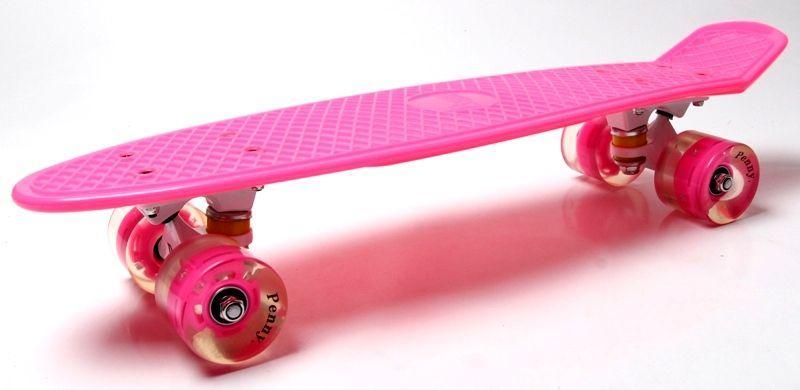 Пенні борд Penny Board Pink, Малинові колеса, що світяться, фото 1
