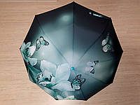 Зонт женский на 10 спиц с системой антиветер и усиленным каркасом однотонной расцветки с орхидеей
