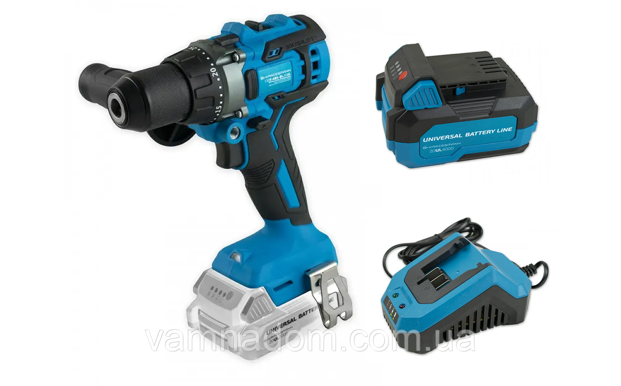 Шурупокрут ударний KRAISSMANN 132 E-ABS-BL 20UL + Акумулятор 20UL 4000 мАг + Зарядка 2.4 AL 20UL