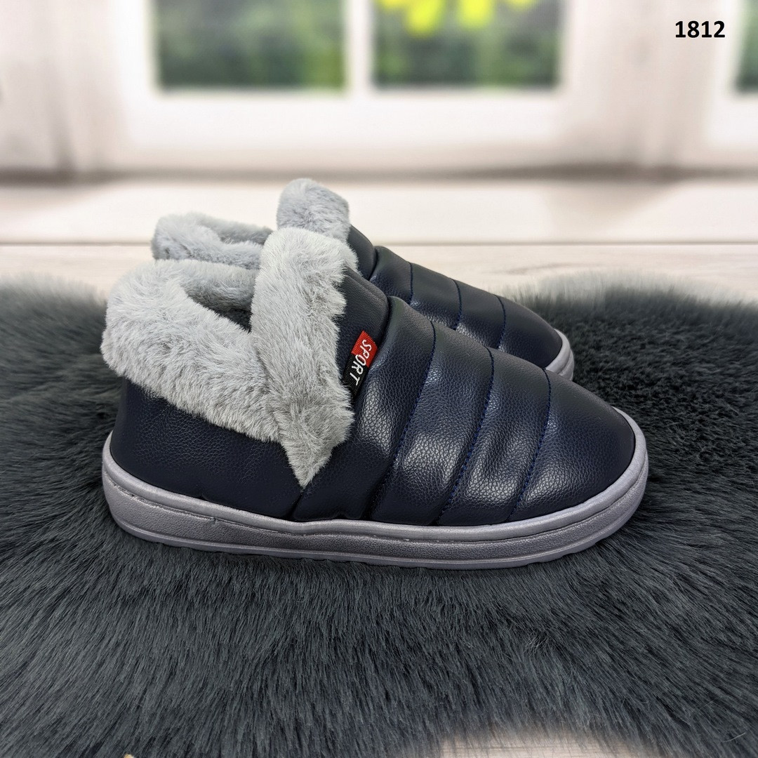 Капці чуні дитячі еко шкіра сині з хутряною підкладкою 1812, фото 1