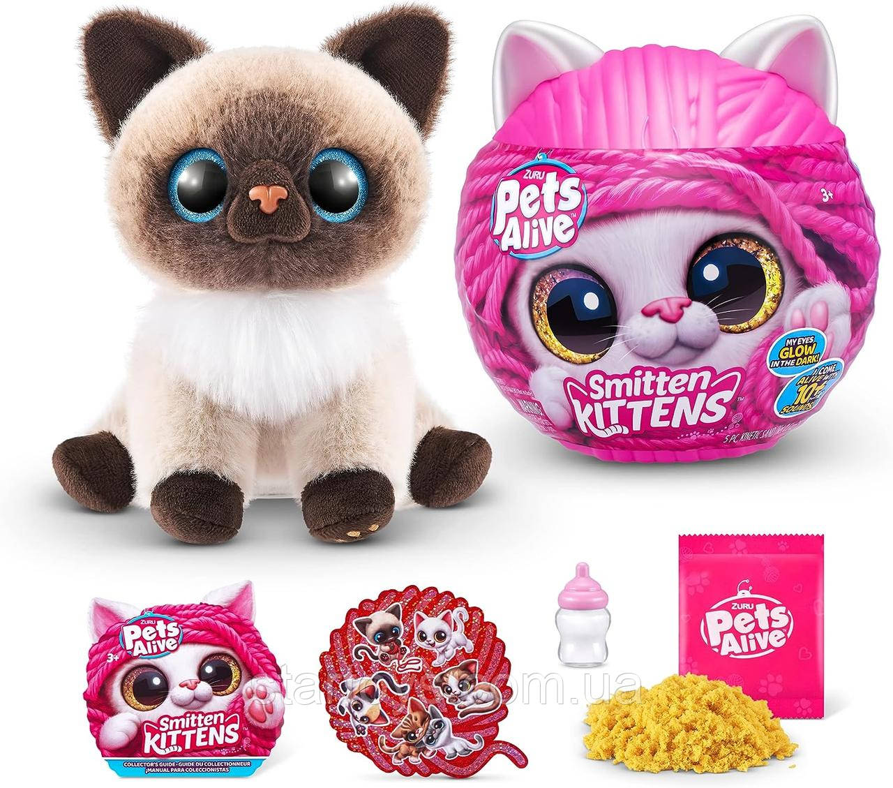 Інтерактивна Сіамська кішка Мулу 10 звуків М'яка іграшка Pets Alive Smitten Kittens Surprise ZURU 9541A