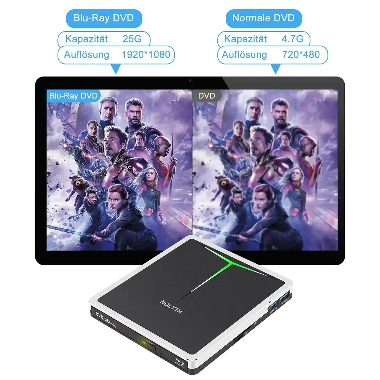 NOLYTH Внешний CD DVD-плеер Blu Ray USB 3.0 USB-C - фото 3 - id-p1960044777