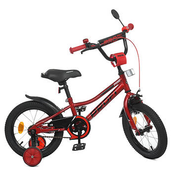 Велосипед дитячий двоколісний 14 дюймів з ліхтариком та додатковими колесами Profi Y14221 Червоний