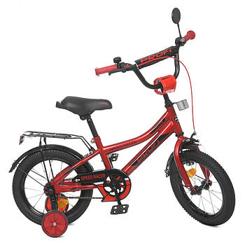 Велосипед дитячий двоколісний 14 дюймів з дод. колесами та багажником Profi Speed racerY14311 Червоний