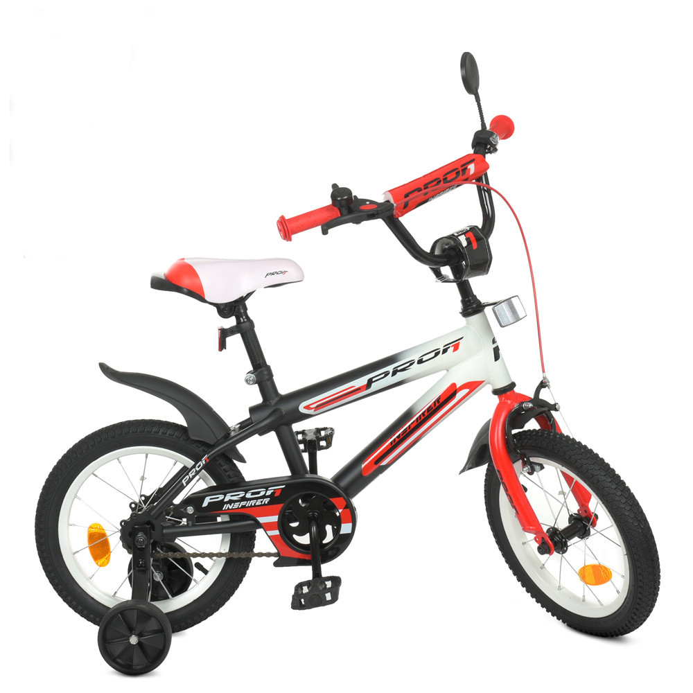 Двоколісний дитячий велосипед з катафотом і додатковими колесами 14 дюймів з Profi Inspirer Y14325-1 Чорно-червоно-білий