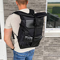 Черный вместительный рюкзак универсальный городской Роллтоп Travel Bag textile
