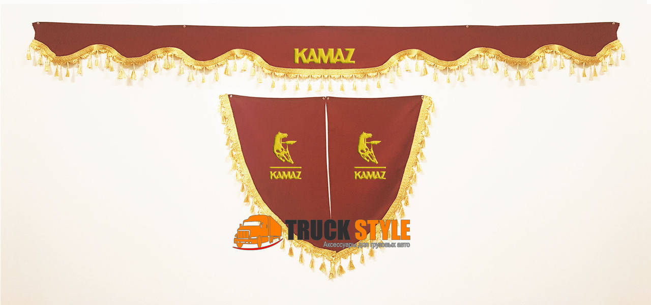 

Ламбрекен на лобовое скло + 2 угокли Kamaz Камаз ( ламбрекены, шторы в кабину)