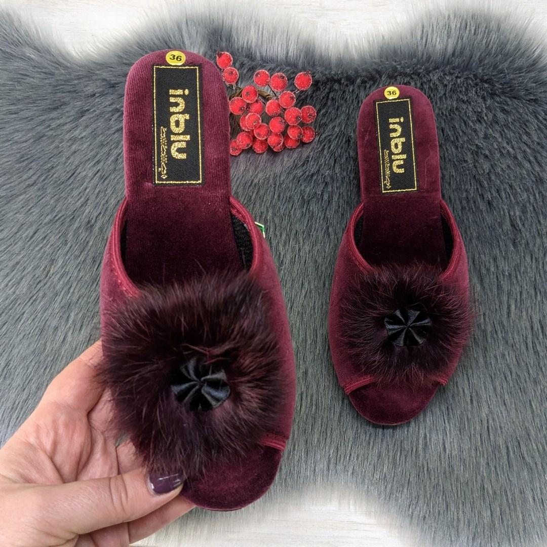 Капці домашні жіночі Inblu на танкетці з хутряним помпоном бордові 2713-2, фото 1