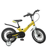 Детский двухколесный велосипед 14 дюймов с дополнительными колесами и звонком Profi Hunter LMG14238 Желтый