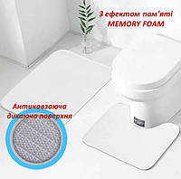 Набор ковриков в ванную, туалет - 2 шт 60х40 и 50х40 Белый, антискользящий, водопоглощающий