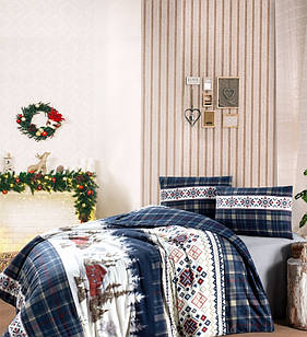 Комплект постільної білизни First Choice Flanel 200×220 см Nature Navy Blue