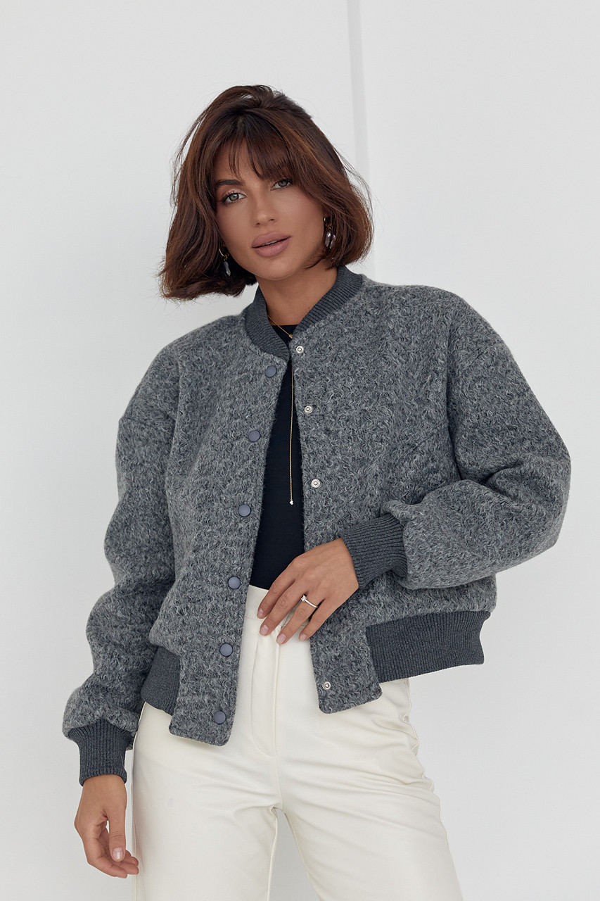 Жіночий укорочений бомбер на кнопках - сірий колір, S (є розміри), фото 1