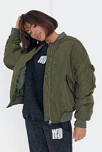 Жіноча демісезонна куртка на блискавці - хакі колір, M (є розміри)
