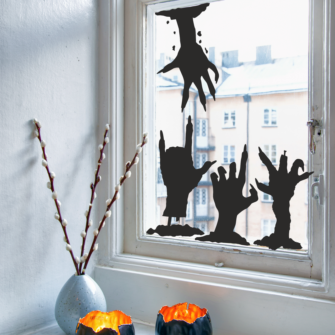 Наклейки на Хэллоуин Руки мертвецов Набор наклеек 4 шт. страшный декор на окна для хеловина Черный матовый - фото 2 - id-p1960074338