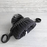 Теплий дитячий набір для хлопчика 1-2-3-4 роки: зимова шапка на флісі з помпоном + в'язаний снуд хомут, графіт, фото 8