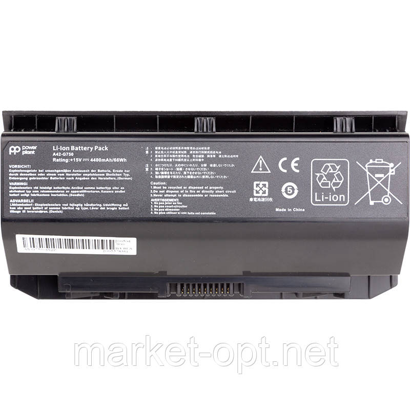 Акумулятор PowerPlant для ноутбуків ASUS G750 Series (A42-G750) 15V 4400mAh