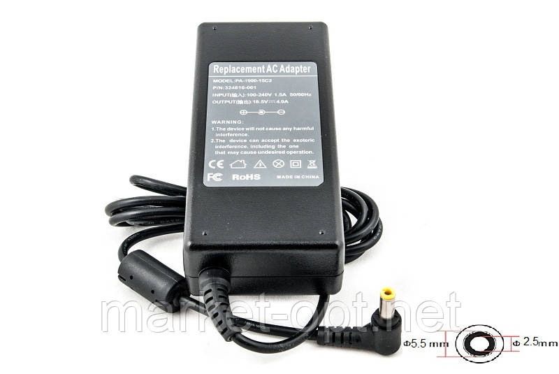 Блок живлення для ноутбуків PowerPlant HP 220V, 18.5V 90W 4.9A (5.5*2.5), фото 1