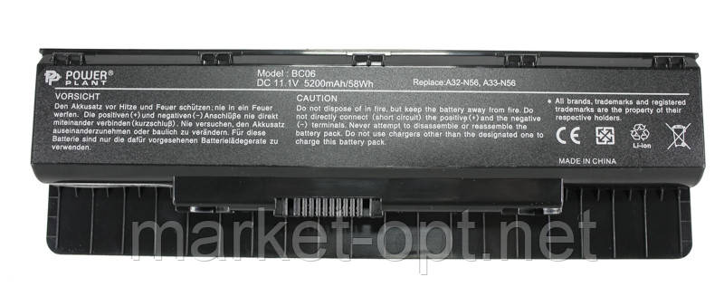 Акумулятор PowerPlant для ноутбуків ASUS N46 (A32-N56) 11.1V 5200mAh, фото 1
