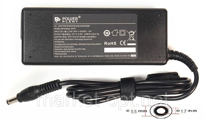 Блок живлення для ноутбуків PowerPlant ACER 220V, 19V 90W 4.74A (5.5*1.7), фото 1