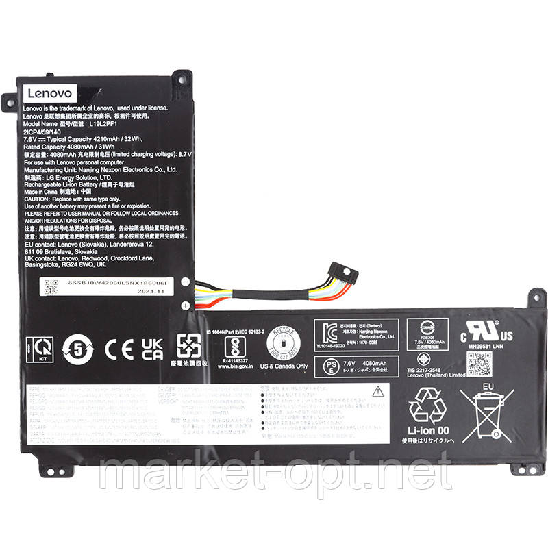Акумулятор для ноутбуків LENOVO IdeaPad 1-11IGL05 (L19L2PF1) 7.6V 4210mAh (original), фото 1