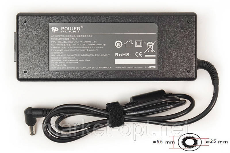 Блок живлення для ноутбуків PowerPlant ASUS 220V, 19V 120W 6.32A (5.5*2.5), фото 1
