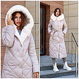 Жіноче зимове пальто з капюшоном ПВ-319 капучино, розміри 42-58, фото 8