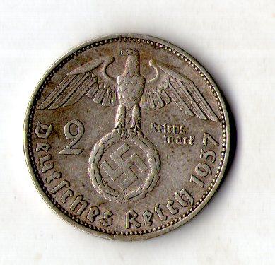 Німеччина — Третій рейх Нацистська Німеччина 2 рейхсмарки, 1937 рік срібло 8 г. No565