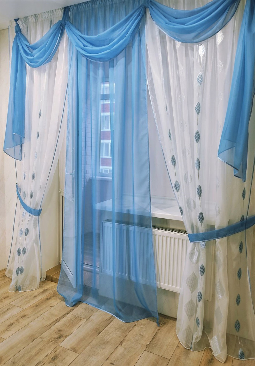 Тюль із ламбрекеном "Віолетта", блакитний, фото 1