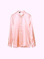 Блуза жіноча Zara атласна з довгим рукавом на гудзиках колір пудра Розмір М