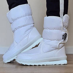 37р Дутики жіночі зимові чоботи білі на липучку (15112бп)