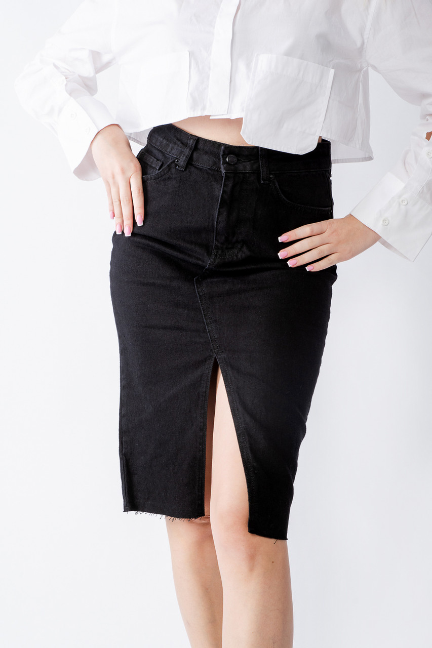 Спідниця джинсова з декоративним вирізом чорна 2839-1 (2000000112534), фото 1