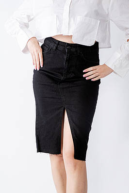 Спідниця джинсова з декоративним вирізом чорна 2839-1 (2000000112534)