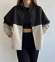 Куртка витровка женская черно белая бежевая стильная оверсайз